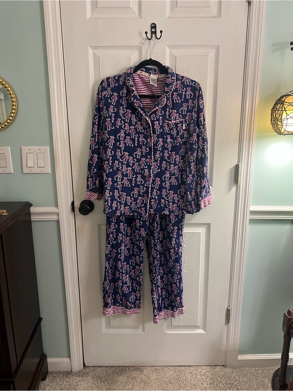 munki munki Navy and Pink Printed Button-Up Pajama Set